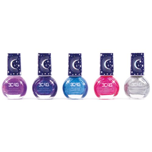 Make It Real 3C4G: Celestial Nail Polish Hexagon - 5 Bottles of Glittering Polish, Teens Tweens & Girls, Water Based, Non-Toxic Long-Lasting Polish, Dreamy Tones, Blues Purple Pink & Silver, Ages 8+