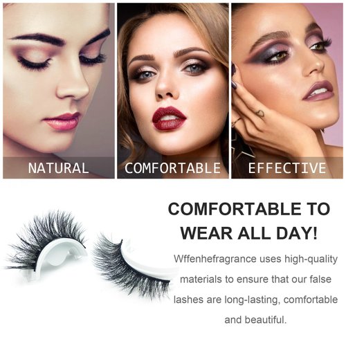 Wffenhefragrance False Eyelashes Fluffy Mink Lashes Cat-Eye Look 18MM Wispy Long 3D Volume Fake Eyelash Strips 7 Pairs Pack 9-15-17mm