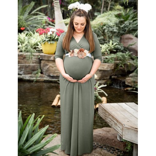 KIM S Maternity Dress Maternity Dress for Photoshoot Maternity Photoshoot Dress Baby Shower Dress Maternity Maxi Dress Boho Maternity Dress Fall Maternity Dress (Grey Green L)