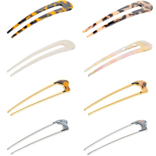 U Shape Tortoise Shell Hair Pins, Sinide 8 Pack Metal French U Pins Vintage Hair Fork Hair Pin for Women Girls Buns Hair Accessories