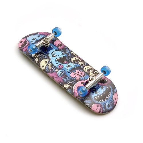 SPITBOARDS 32 x 96 mm Fingerboard Complete Wood Set-Up Assembled, 5-Layers, Silver Trucks with Bushings and Nuts, Transparent CNC Bearing Wheels, Lasered Foam Grip Tape Cute Critters