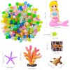 Muzero Fish Tank Aquarium Decoration Set, Mini 100pcs Glowing Pebbles Liminous Rocks, Teatle Mermaid Starfish Coral Treasure Chest Ornaments for Micro Landscape Waterscape Fish Tank Aquarium Decor
