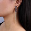 Sttiafay Vintage Sapphire Dangle Earrings Long Blue Crystal Chain Earrings Sapphire Tassel Drop Earrings Gold Sleek Metal Chain Earrings Jewelry for Women