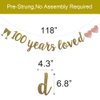 100 Years Loved Banner, Pre-Strung, Gold Glitter Paper Garlands for 100th Birthday/Wedding Anniversary Party Decorations Supplies, No Assembly Required,Gold,SUNbetterland