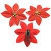 3 pc Lot 3 1/2" Red and Gold Glitter Poinsettia Silk Flower Hair Clips