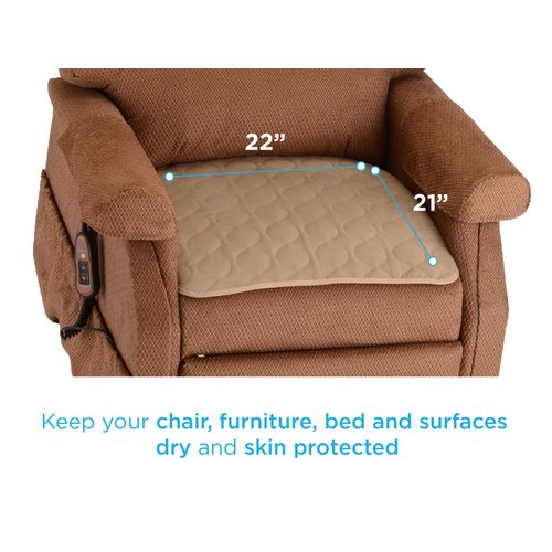 NOVA Waterproof Reusable Underpad for Chair, Seat, Furniture or Bed with Velour Soft Top Layer, Washable Incontinence Seat & Surface Overlay, Super Absorbent, 22” x 21” Size, Brown