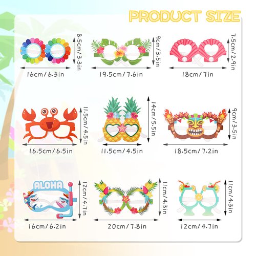 PHOGARY 30 Pack Luau Party Glasses Funny Hawaiian Paper Glasses, Tropical Fancy Dress Props for Fun Summer Kids Party Favors Hawaii Party Supplies Beach Themed Party Decoration