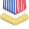 Juvale 12 Pack Basketball Medals for Kids and Adults, Team Participation Trophies, Awards, Party Favors, Red, White, and Blue Stripes 15.5" Ribbon (2 in, Metal, Gold)