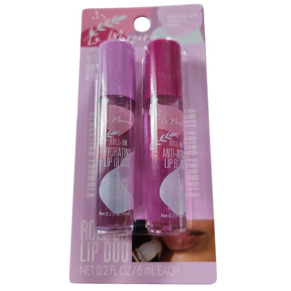Roll-On Lip Duo Hydrating and Anti-Aging Lip Gloss Set, 0.2 fl oz Each, 2 Pack. With Hyaluronuc Acid, Vitamin E and Retinol. For soft and firm lips.