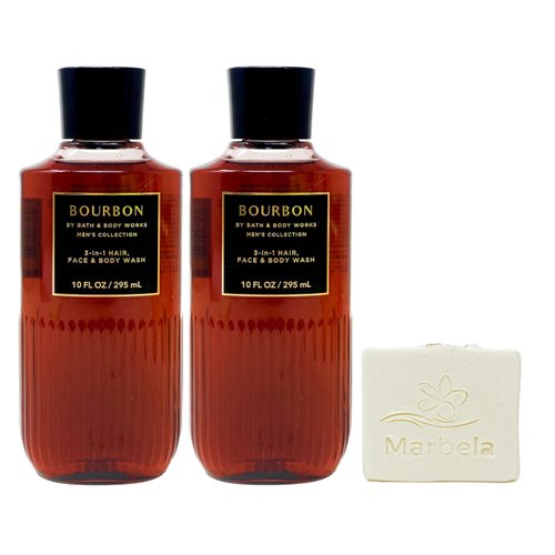 Bath & Body Works Men's Collection Bourbon - 2 pack - Body Wash 3 in 1 Hair, Face & Body Wash With a Natural Oats Sample Soap