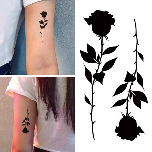 Oottati 2 Sheets Small Tiny Temporary Tattoo Stickers Black Rose Thorn