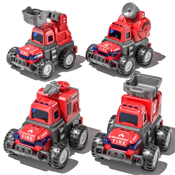 Beby Buty Fire Trucks Toys for Toddlers 3-5, 4 PCS Car Trucks for Toddlers Boys Girls with Flexible Joints, Kids Toddlers Toys for 3 4 5 6 Years Old Boys Girls Birthday Gifts