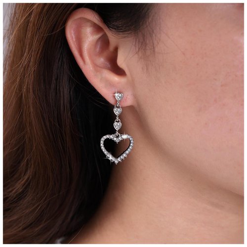 Sttiafay Vintage Rhinestone Heart Dangle Earrings Long Crystal Heart Earrings Silver Hollow Heart Drop Earrings Cz Love Heart Stud Earrings Jewelry for Women