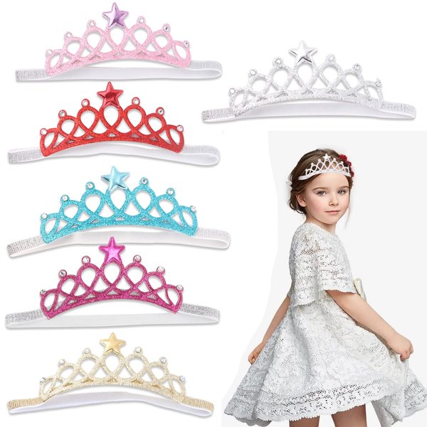 6PCS Birthday Rhinestone Crown Headbands for Princess Girl Birthday Tiara Crown Headband Set Prom King Crown Hair Accessories for Birthday Party Shower Photogra