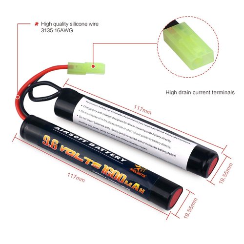 melasta 2 Pack 9.6V 1600mAh Butterfly Nunchuck NIMH Battery Pack Compatible with Mini Tamiya Airsoft Guns M4, G36, M110, SR25, M249, M240B, M14, RPK, PKM, L85, AUG, G3