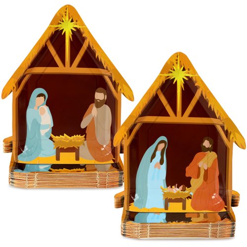 50 PCS Christmas Nativity Paper Plates Jesus themed Party Supplies for Xmas Winter Holiday Holy Night Disposable Dessert Plates for Nativity Religious Birthday Party Decors