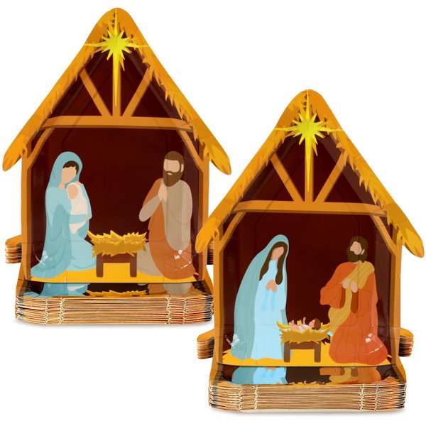 50 PCS Christmas Nativity Paper Plates Jesus themed Party Supplies for Xmas Winter Holiday Holy Night Disposable Dessert Plates for Nativity Religious Birthday Party Decors