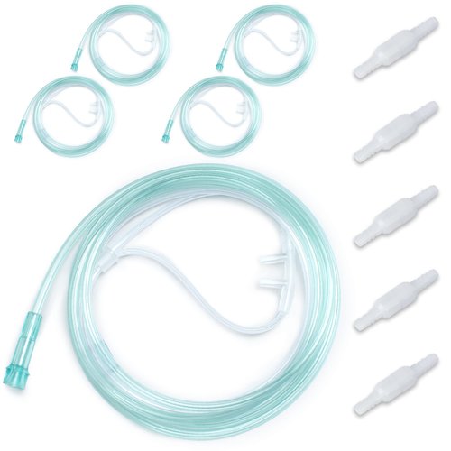 10PCS Adult Soft Nasal Cannula, 7 FT Nasal Tubing for Oxygen, Included 5PCS Nasal Cannula Oxygen Tubing and 5PCS Tubing Connectors - Standard Connector