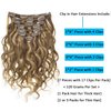Caliee 14Inch Natural Curly Clip in Human Hair Extension Natural Wave Curly Clip in Hair Extensions Piano Chocolate Brown Mixed with Strawberry Blonde Color Remy Human Hair Clip ins NW#P4/27 120G
