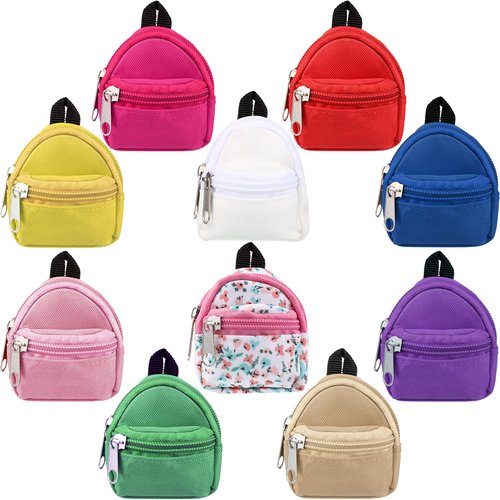 Skylety 10 Pcs Doll Backpacks Mini Doll Backpacks Mini Zipper Backpack for Dolls Cute Doll Bags Doll Accessories Supplies for Doll Sets
