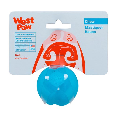 WEST PAW Zogoflex Jive Ball Dog Chew Toy – Bouncing Toys for Dogs, Fetch, Catch, Chewing, Play – Floatable, Recyclable Balls – Latex-Free, Non-Toxic, Dishwasher Safe Dog Toy, X-Small 2", Aqua Blue