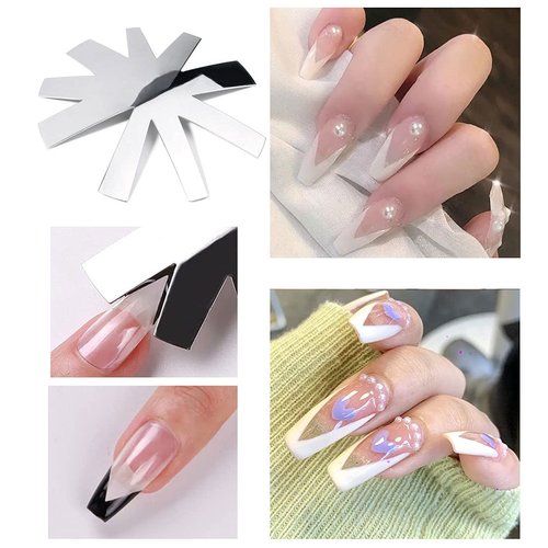 4PCS Tool Kit Nail Cutter, BetterJonny Stainless Steel Nail Art Manicure Edge Trimmer Almond Shape Easy French Smile Cut V Line Diy Plate Module