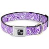 Dog Collar Seatbelt Buckle Bandana Skulls White Purple 9 to 15 Inches 1.0 Inch Wide
