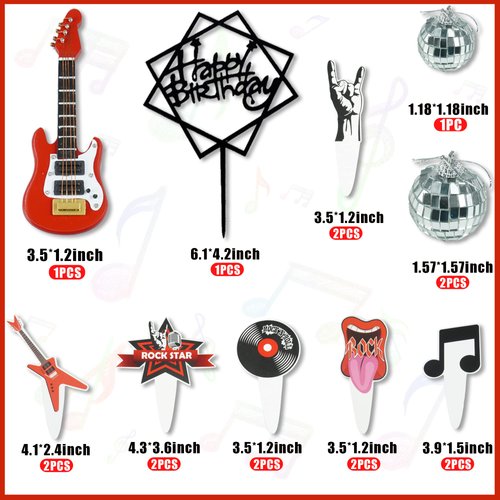 Guitar Cake Toppers Music Theme Birthday Cake Toppers Electric Guitar Model Rock And RollCake Decorations For Rockstar Theme Party Guitar Party Bass Party Supplies (Red)
