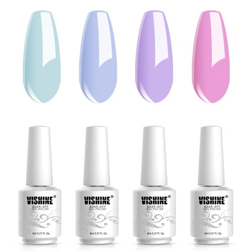 Vishine Gel Nail Polish Set - 4 Pastel Creme Color Spring Summer Baby Blue Lavande Lilac Violet Nail Gel Nail Art Long-lasting Salon DIY Manicure 8ml C030