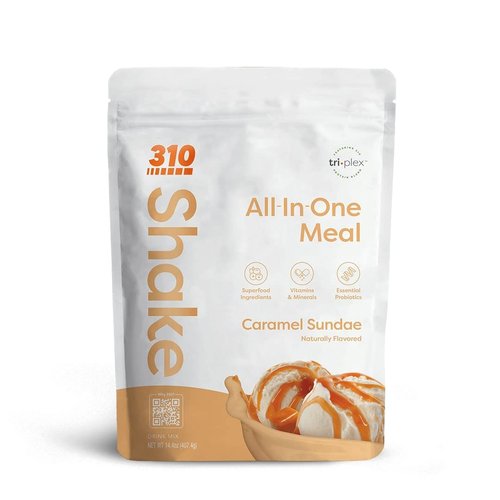 310 Nutrition - All In One Meal Replacement Shake - Superfood Blend with Fiber - Natural Sweeteners - Low Carb Shake, Keto & Paleo Friendly (Caramel Sundae, 14 Servings)