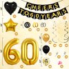 60th Birthday Decorations for Men Women, Black Gold 60th Birthday Balloons Cheers to 60 Years Banner Hanging Swirls for Happy 60th Birthday Decoration Anniversary Party Supplies Favors
