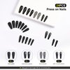 Kikmoya Extra Long Coffin Press on Nails, Crystal Luxury Nails with Grey Black Rhinestones, Black Pure Color Glitter, 24pcs Glossy False Nails Fake Tips, Finger Manicure for Women and Girls (K26)