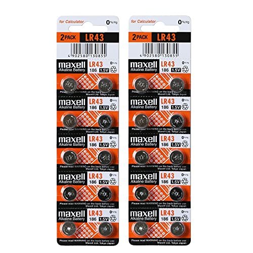 20 Maxell Lr43 AG12 186 Alkaline Batteries, New Hologram Packaging
