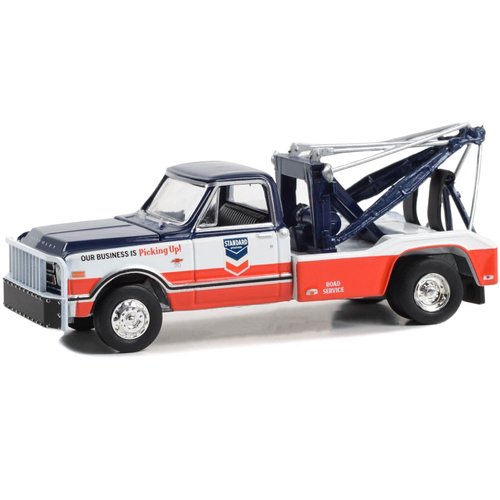 1968 Chevy C-30 Dually Wrecker Tow Truck Red, White and Blue Standard Oil Road Service Dually Drivers Series 13 1/64 Diecast Model Car by Greenlight 46130A