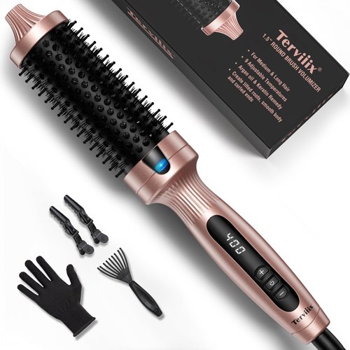 Terviiix Thermal Brush 1.5 Inch Create Blowout Look, Get Loose & Volume Layer Hair, Ceramic Tourmaline Ionic Hot Brush Heated Curling Brush, Digital Display 9 Temperatures Curling Iron, Dual Voltage