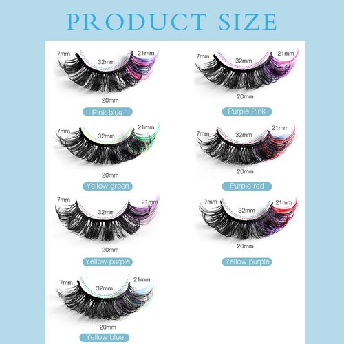 Uranian False Eyelashes with Color Fluffy Faux Mink Colored Lashes D Curl Strip Long Eye Lashes 14 Pairs Dramatic Lashes Volume Fake Eyelashes for Women and Girls