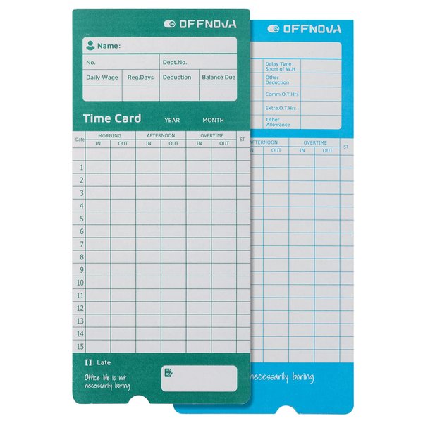 OFFNOVA Thermal Time Cards, Double-Sided Monthly Time Cards for IN/OUT Time Clock, Pack of 50