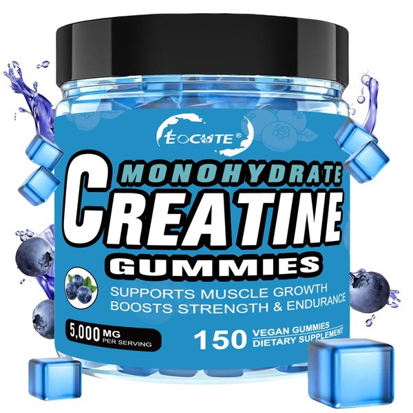 EOCUTE Creatine Monohydrate Gummies for Men & Women, L-Taurine + Vitamin B12- Increase Strength and Build Muscle,Sugar Free,Vegan,Blueberry Flavor, 150 Count