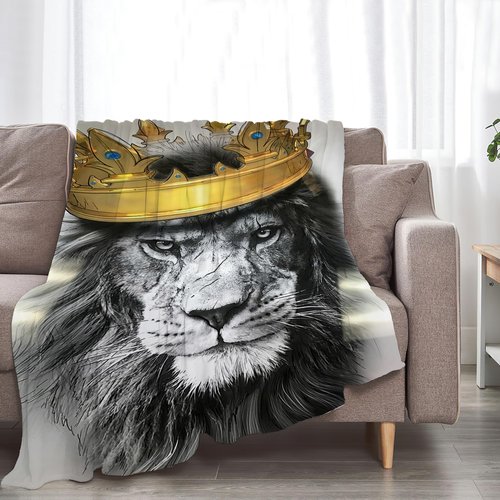 Lion Blanket Lion with Crown Throw Blanket Lion Gifts and Decor Lion Blanket for Men Women Girls Boys Soft Warm Cozy Fleece Blanket for Couch Sofa ​Bed 50"x40"