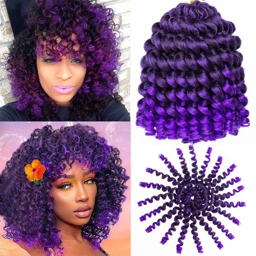 Leeven 3 Packs Wand Curl Jamaican Bounce Crochet Hair 8 inch Synthetic Jumpy Wand Curly Hair Extensions Ombre Purple Twist Crochet Braiding Hair 20 Strands/Pack