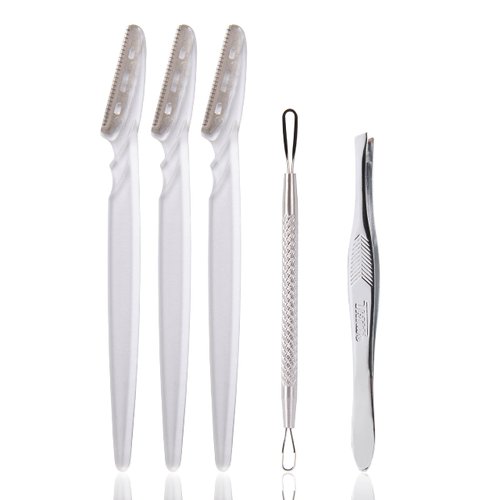 TRIM Face Grooming Beauty Tool Bundle – For Exfoliating Skin, Removing Blemishes and Stray Hairs – Includes Dermaplane Facial Hair Removers (3 Pack), Skin Care Tool, Slant Tip Tweezers – Easy to Use