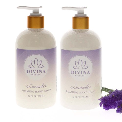 Divina Esencial Calming Lavender Foaming Hand Soap, 100% Vegan, Made with Essencial Oils, No Dyes, No Harsh Cleansers, Paraben- Free, Pack of 2 (12 Fl Oz each)