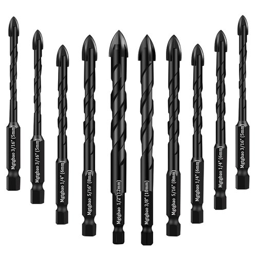 Mgtgbao Concrete Drill Bit Set, 10pcs Masonry Drill Bits Set Carbide Tip for Glass, Brick, Tile, Concrete, Plastic and Wood with Size 3/16” (5mm),1/4” (6mm), 5/16” (8mm),3/8” (10mm), 1/2” (12mm).