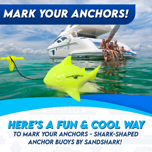 Floating Anchor Ball Marker Buoy by SandShark. Shark Shaped Pontoon Boat Accessories for Beach Fun. Boat Anchor Accessories for Shallow Water. High Visibility. 30" Bungee Cord (Neon Green).