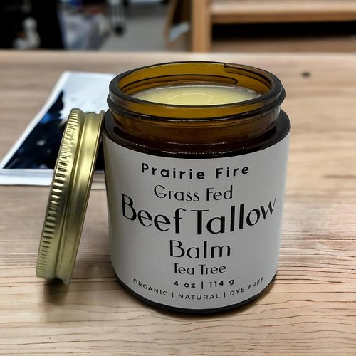 Beef Tallow Balm - 4 oz - Organic Grass Fed and Finished Tallow - Moisturizing Skin Care Tea Tree