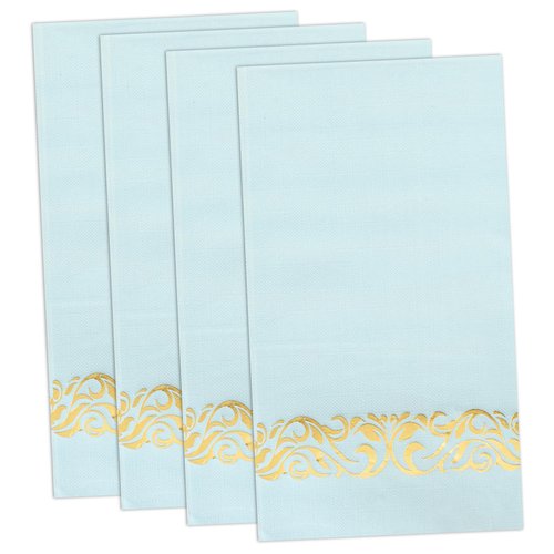 WDF 150Pack Baby Blue Napkins Disposable - 3ply Blue and Gold Paper Napkins, Premium Quality Elegant Disposable Blue Napkins, Party Napkins Dinner Napkins for Bridal Shower Wedding Birthday