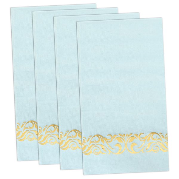 WDF 150Pack Baby Blue Napkins Disposable - 3ply Blue and Gold Paper Napkins, Premium Quality Elegant Disposable Blue Napkins, Party Napkins Dinner Napkins for Bridal Shower Wedding Birthday