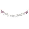 WeBenison Feliz Cumpleaños Banner/Fiesta Theme Happy Birthday Party Supplies/Spanish Birthday Party Decorations Butterfly Sign Silver Glitter
