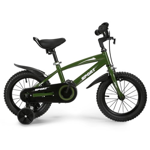 BODIOO Kids Bike Bicycle 14 Inches Kid Bicycle for Boys Girls with Training Wheels Sturdy Frame Adjustable Seat Handbrake and Coaster Brake for Rider 37 to 42 Inch（Green）