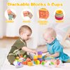 OUWANCH Montessori Toys for Babies 6-12 Months, 8 in 1 Montessori Baby Toys, Soft Baby Teething Toys, Stacking Building Blocks & Cups for Infants, Montessori Toys for 6+ Month Old